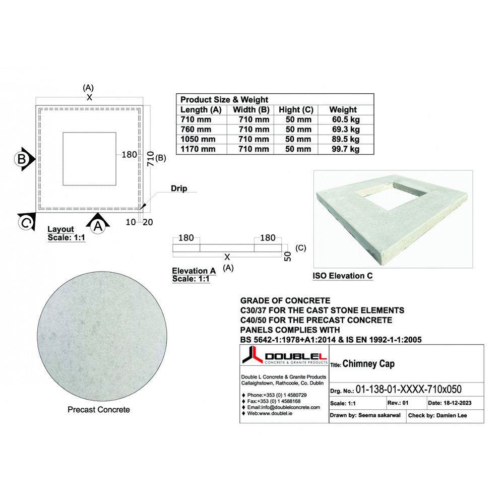 Concrete Chimney Cap - 50 mm Face
