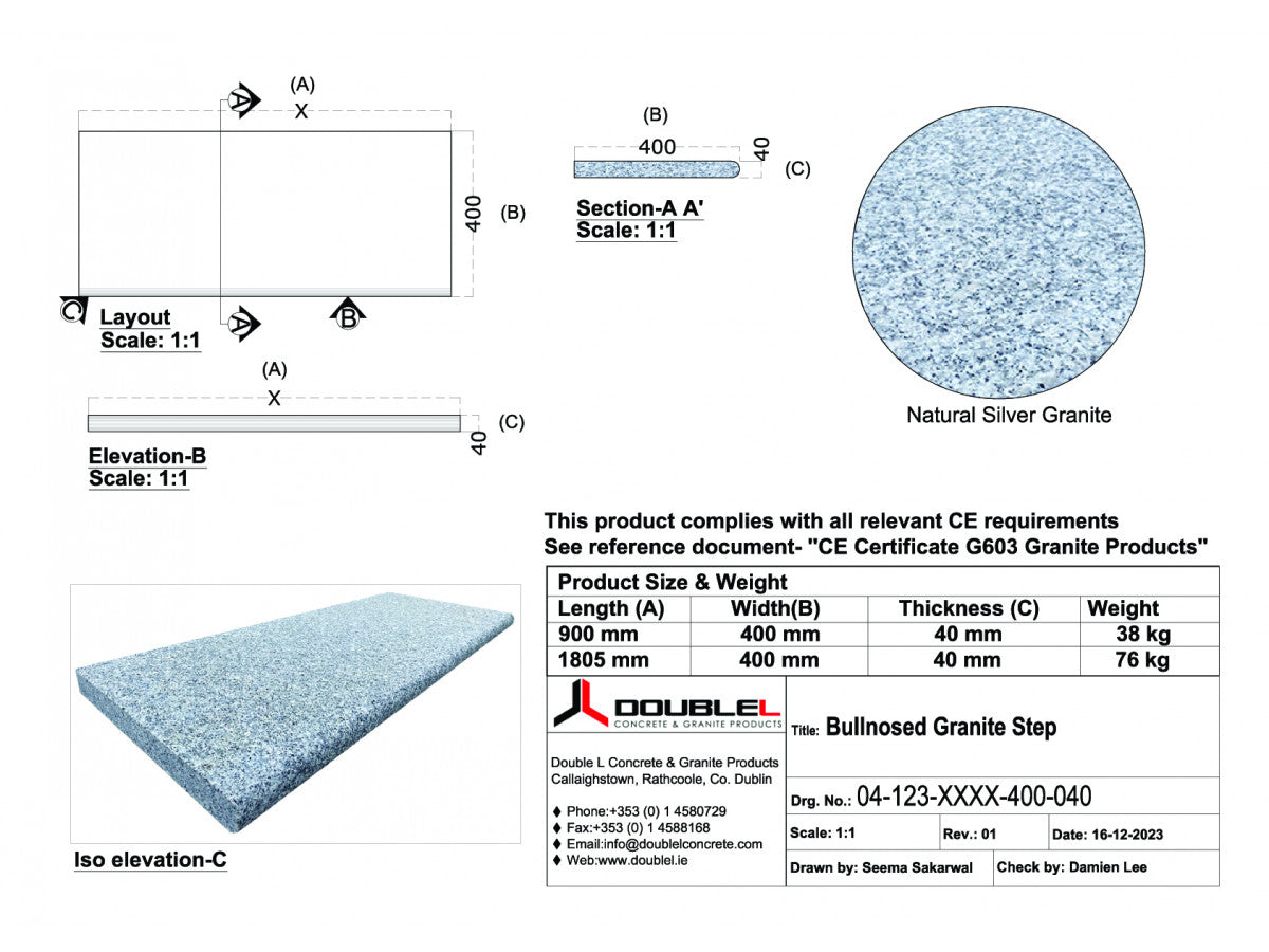 Silver Granite Bullnosed Step