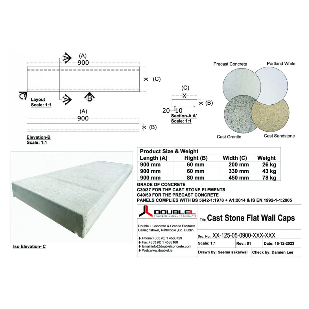 Cast Stone Wall Cap Flat