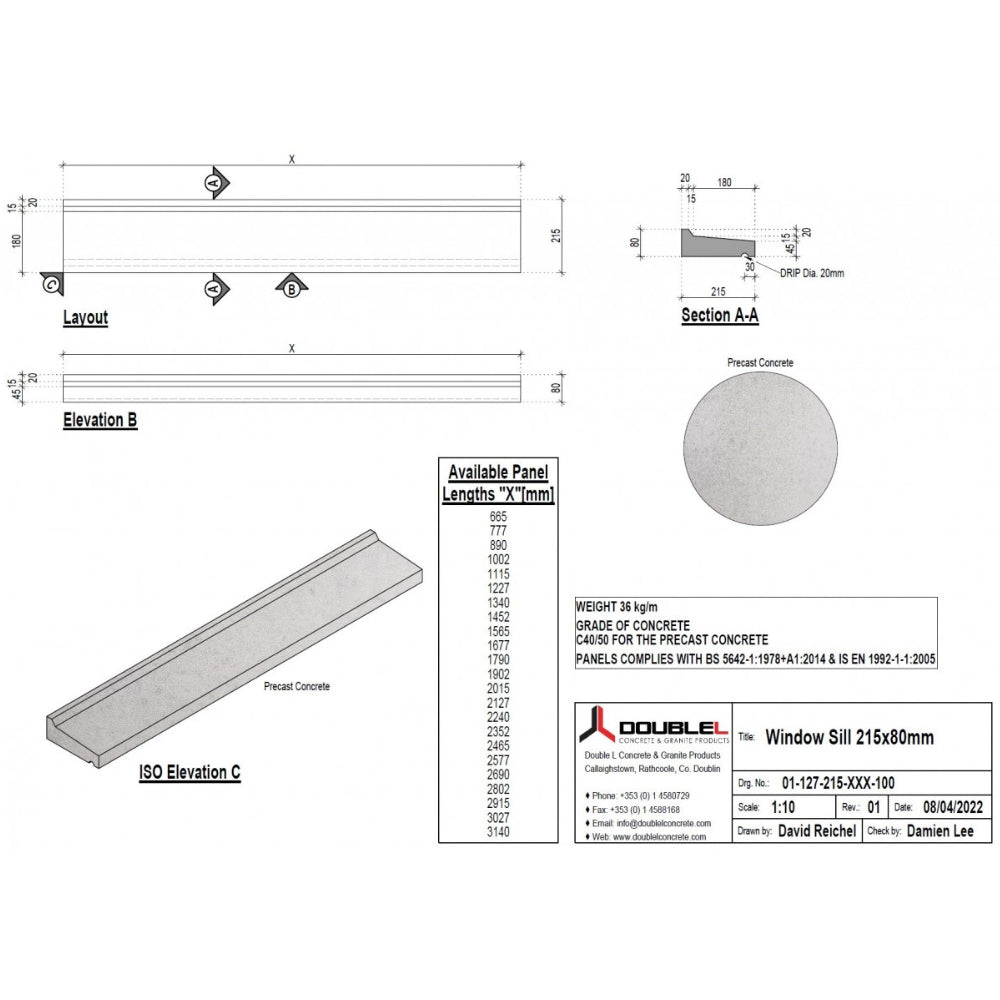 Concrete Window Sill T-Frame - 215x100