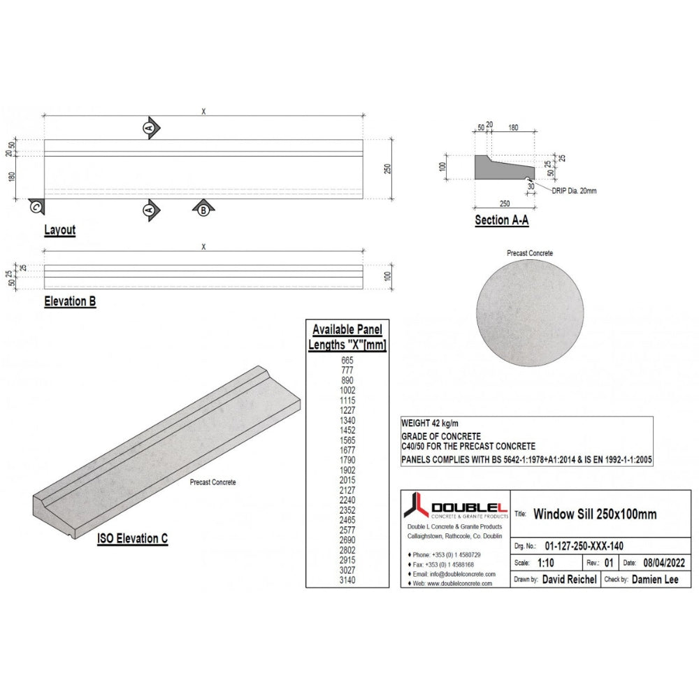 Concrete Window Sill - 250x100
