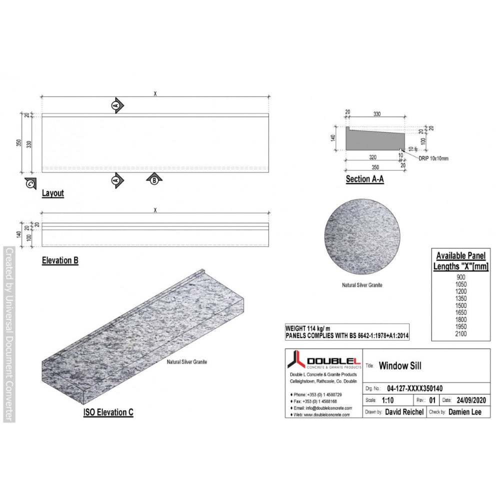 Silver Granite Window Sill - 350x140