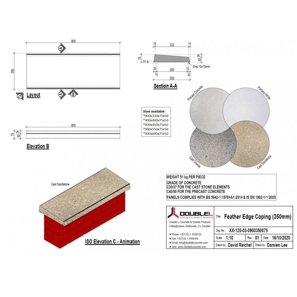 Cast Stone Wall Cap Feathered 75x50mm