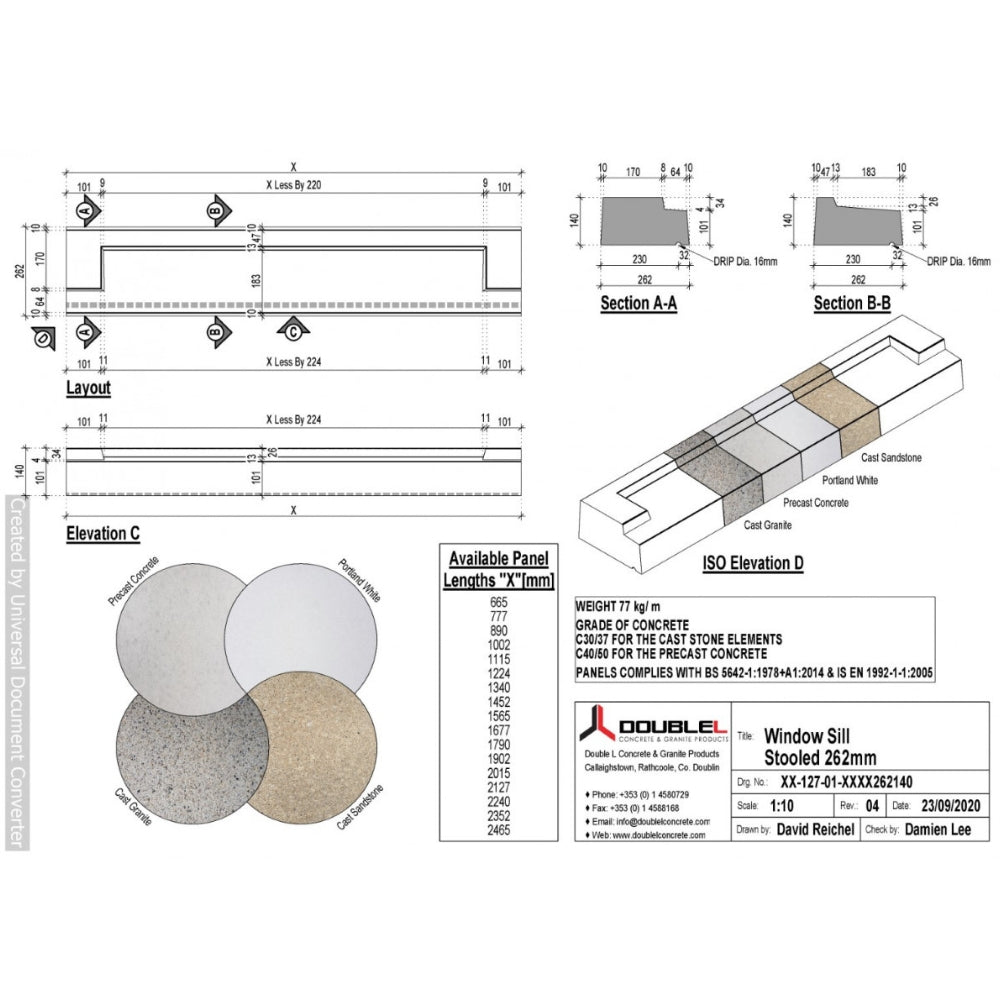 Concrete Stooled Window Sill - 265x140