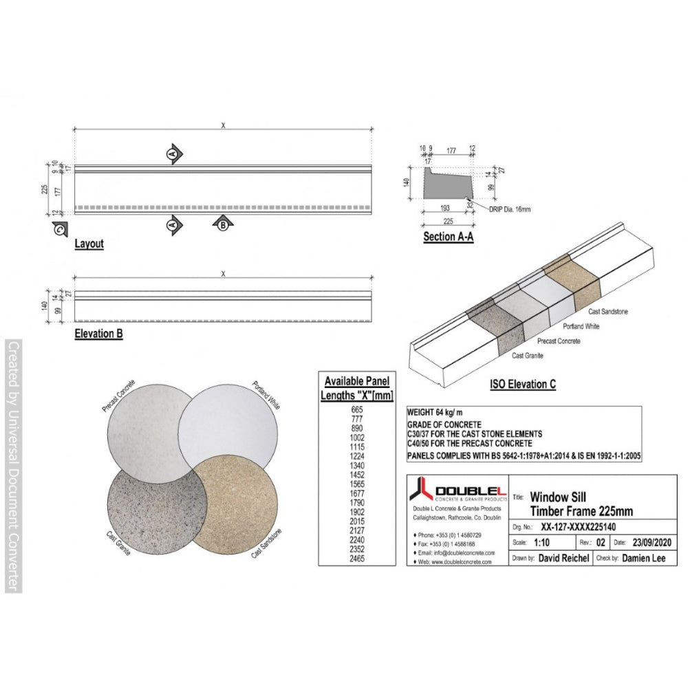 Cast Stone Window Sill T-Frame - 225x140