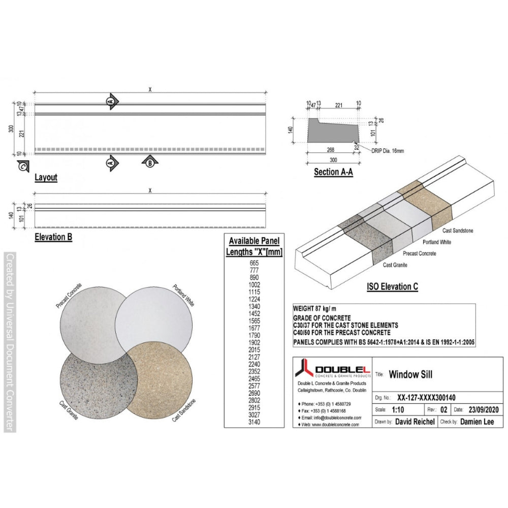 Concrete Window Sill - 300x140