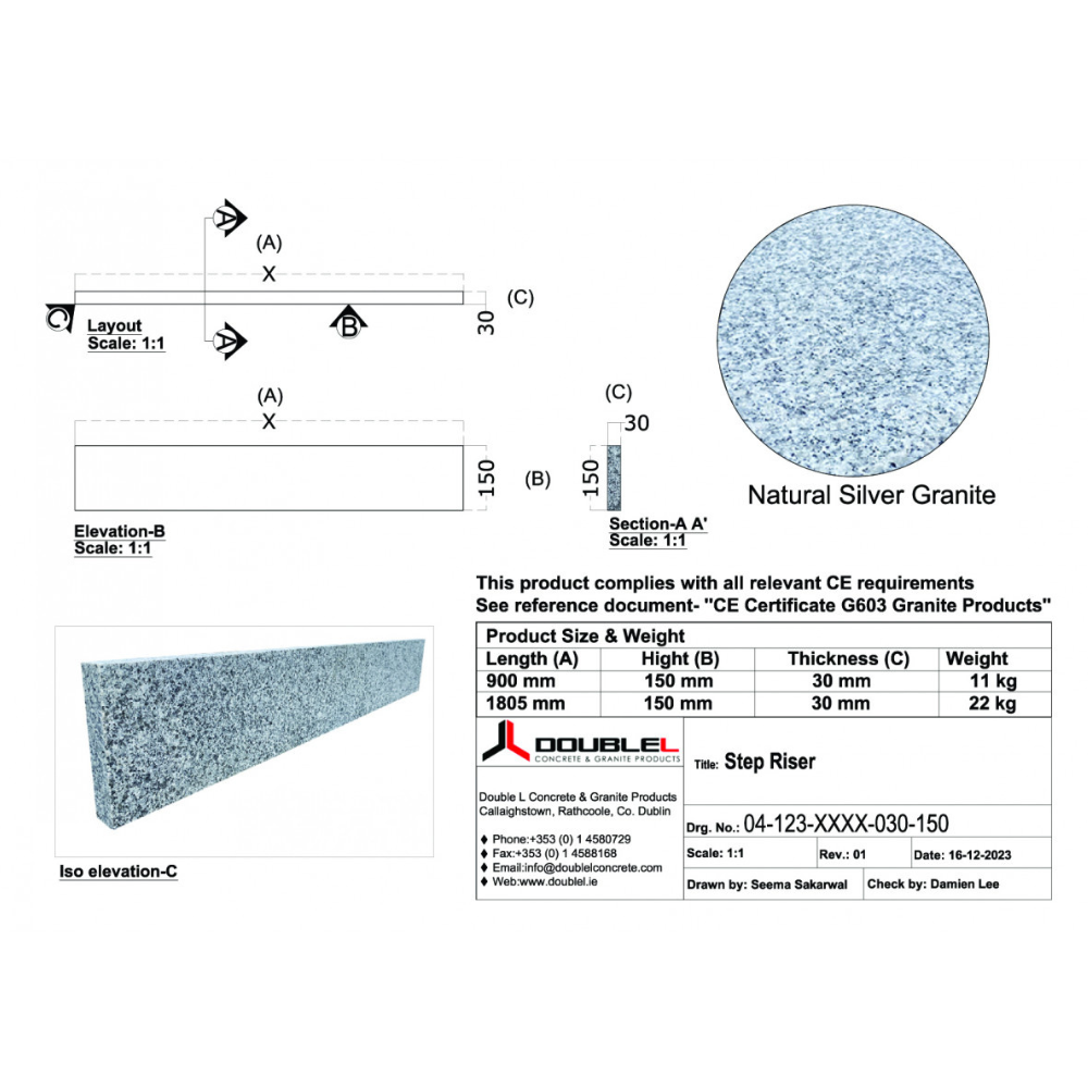 Silver Granite Step Riser