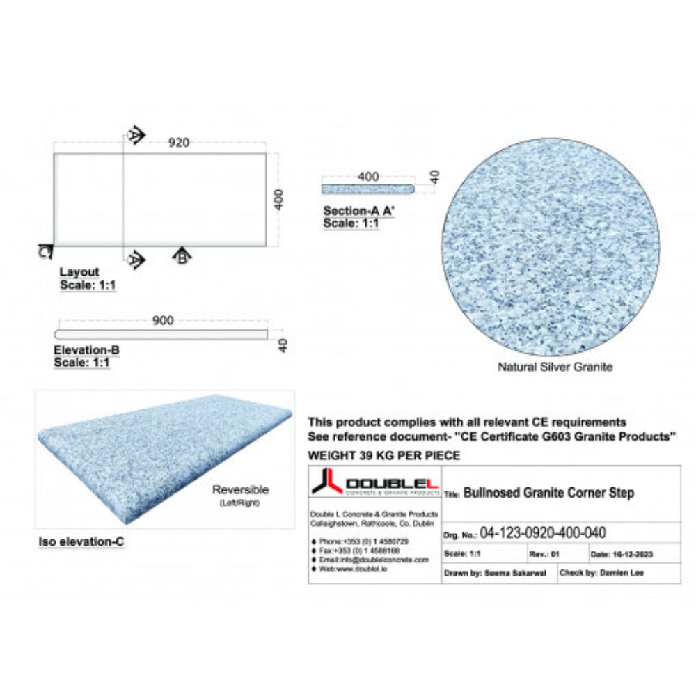 Silver Granite Bullnosed Step Corner