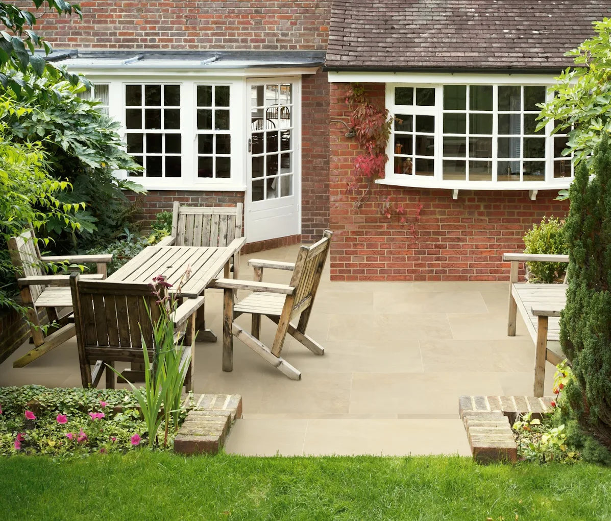 Cream porcelain paving garden