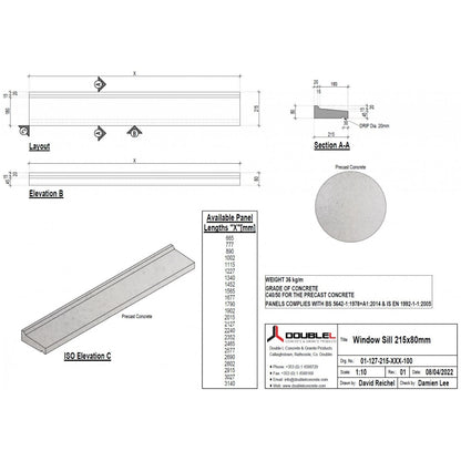 Concrete Window Sill T-Frame - 215x100