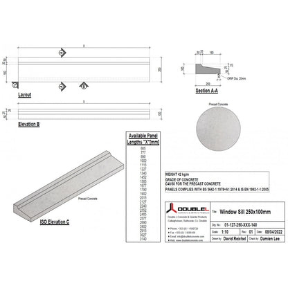 Concrete Window Sill - 250x100